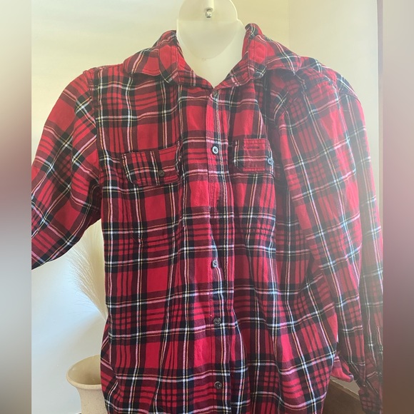 Faded Glory Shirt Mens Sz L (42-44) Blue Red Plaid Flannel Cotton Long Sleeve - Picture 2 of 5